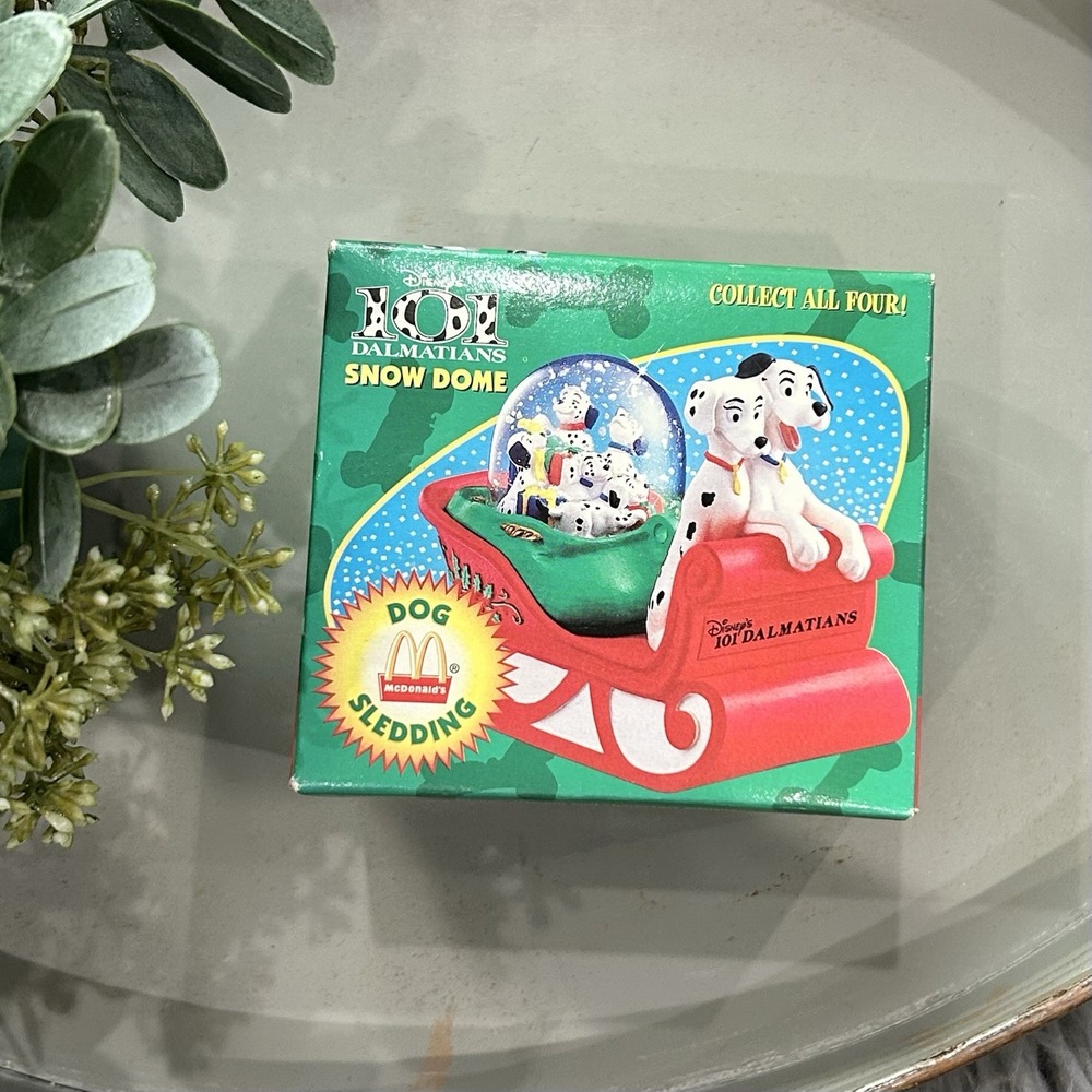 Vintage 1996‎ McDonald's Disney's 101 Dalmatians Snow Dome Dog Sledding